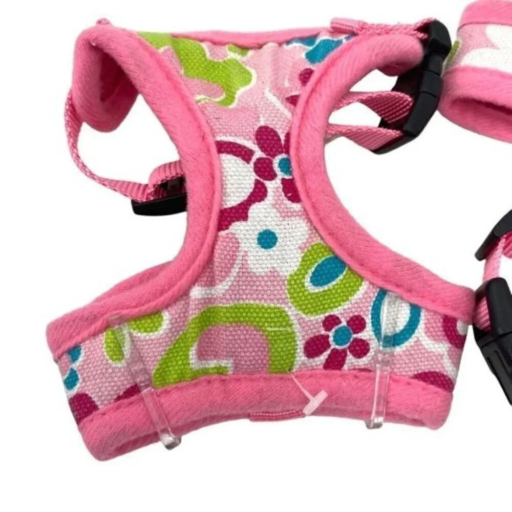 Dog Harness Set Of 2 Pink Floral Mod Print XS Flaw